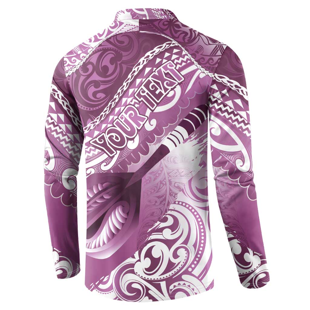 Personalised New Zealand Aotearoa Darts Masters Button Sweatshirt Maori Art Tattoo with Tribal Dart Symbol Pink - Polynesian Pride