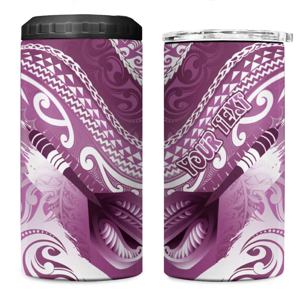 Personalised New Zealand Aotearoa Darts Masters 4 in 1 Can Cooler Tumbler Maori Art Tattoo with Tribal Dart Symbol Pink - Polynesian Pride