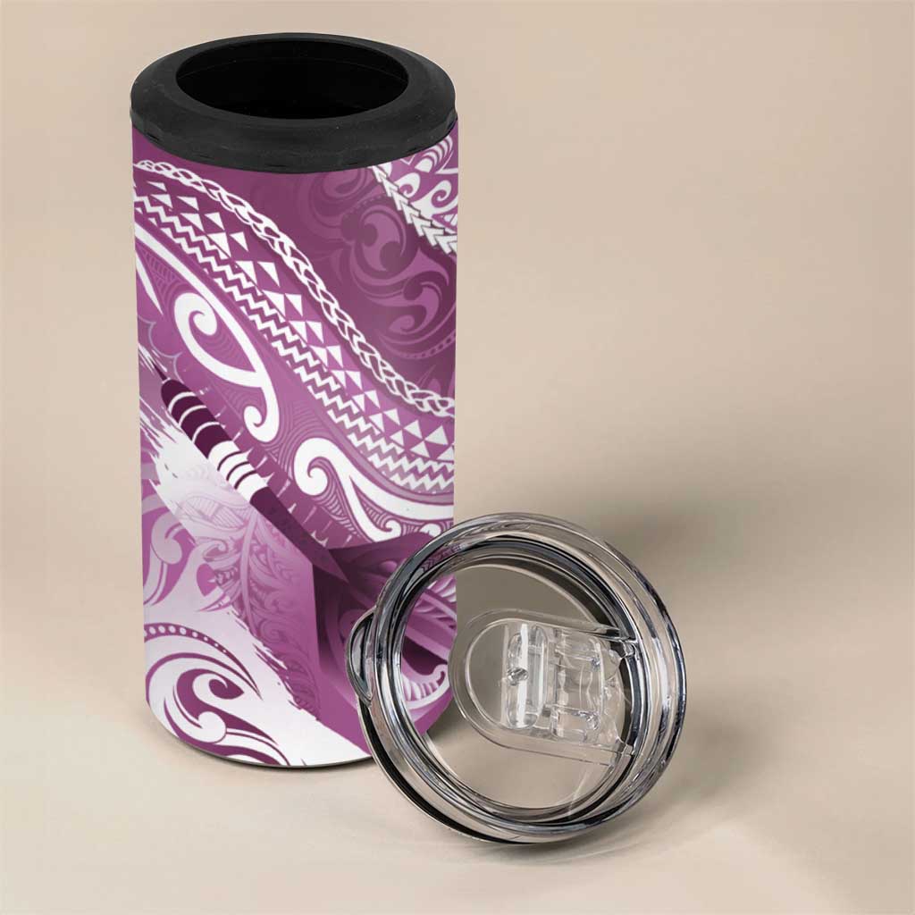 Personalised New Zealand Aotearoa Darts Masters 4 in 1 Can Cooler Tumbler Maori Art Tattoo with Tribal Dart Symbol Pink - Polynesian Pride