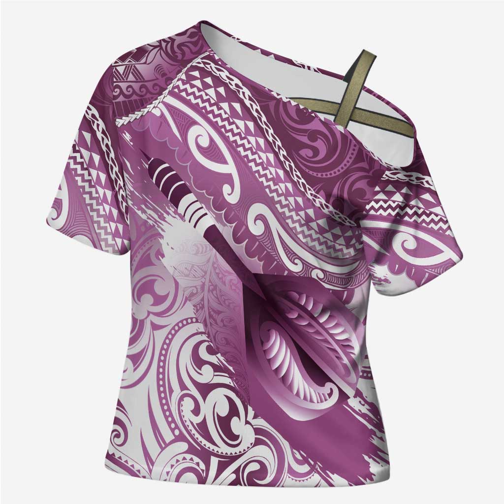 Personalised New Zealand Aotearoa Darts Masters Cross Shoulder Shirt Maori Art Tattoo with Tribal Dart Symbol Pink - Polynesian Pride