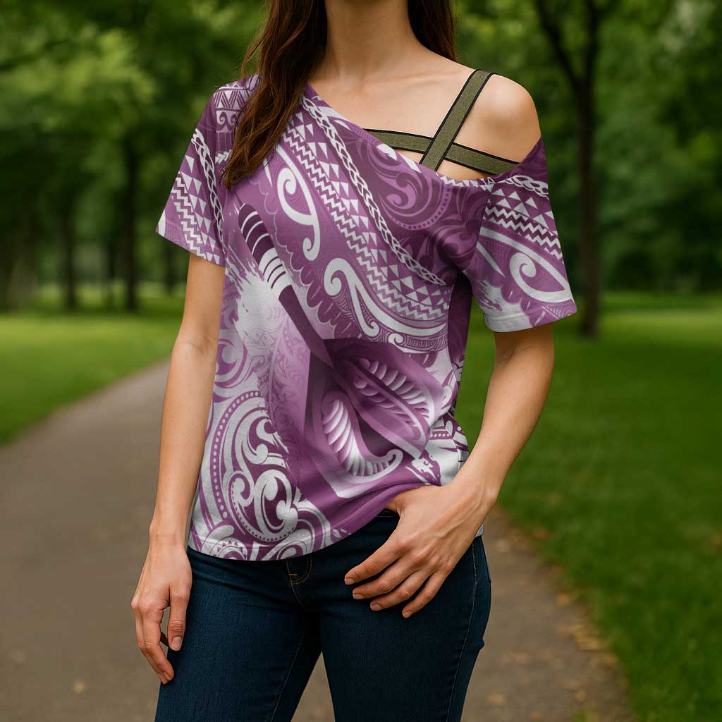 Personalised New Zealand Aotearoa Darts Masters Cross Shoulder Shirt Maori Art Tattoo with Tribal Dart Symbol Pink - Polynesian Pride