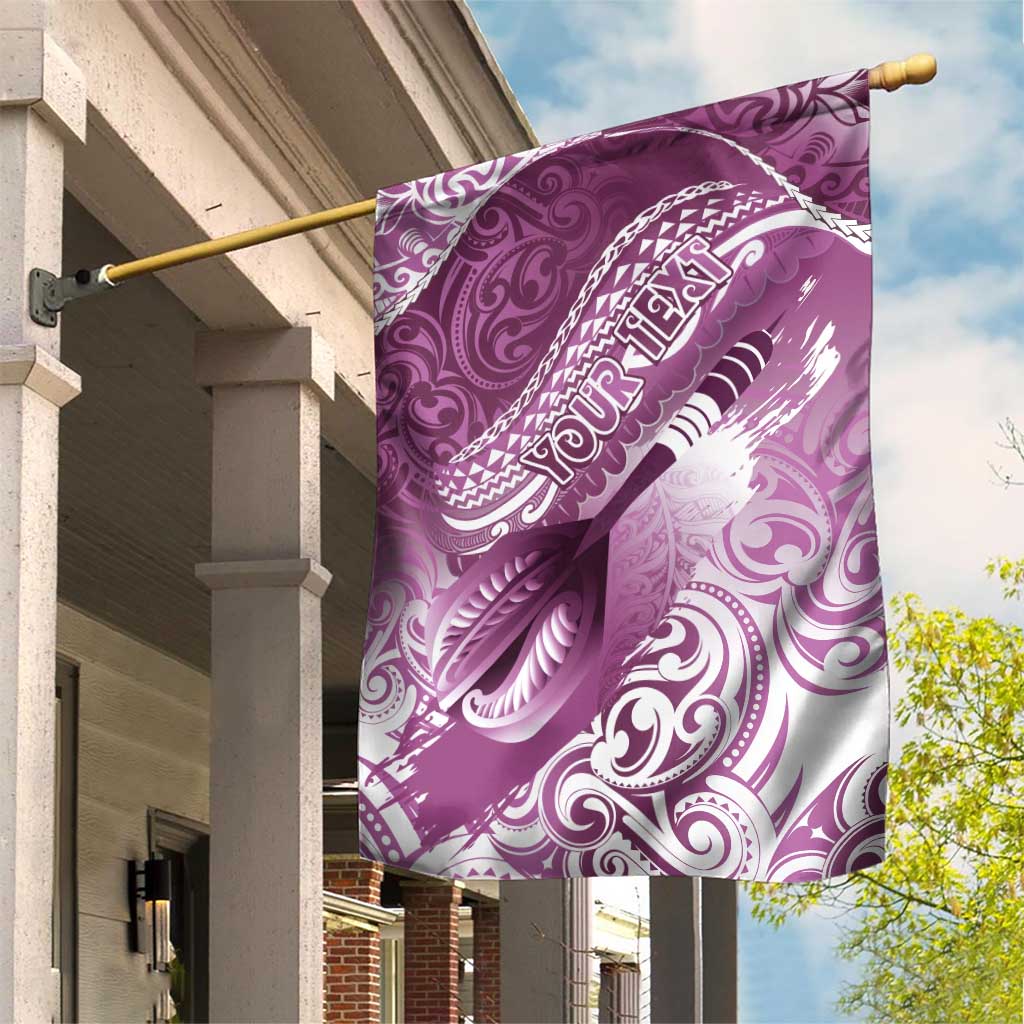 Personalised New Zealand Aotearoa Darts Masters Garden Flag Maori Art Tattoo with Tribal Dart Symbol Pink - Polynesian Pride