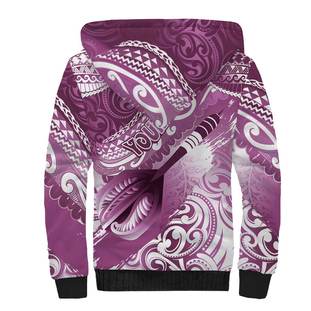 Personalised New Zealand Aotearoa Darts Masters Sherpa Hoodie Maori Art Tattoo with Tribal Dart Symbol Pink LT03 - Polynesian Pride