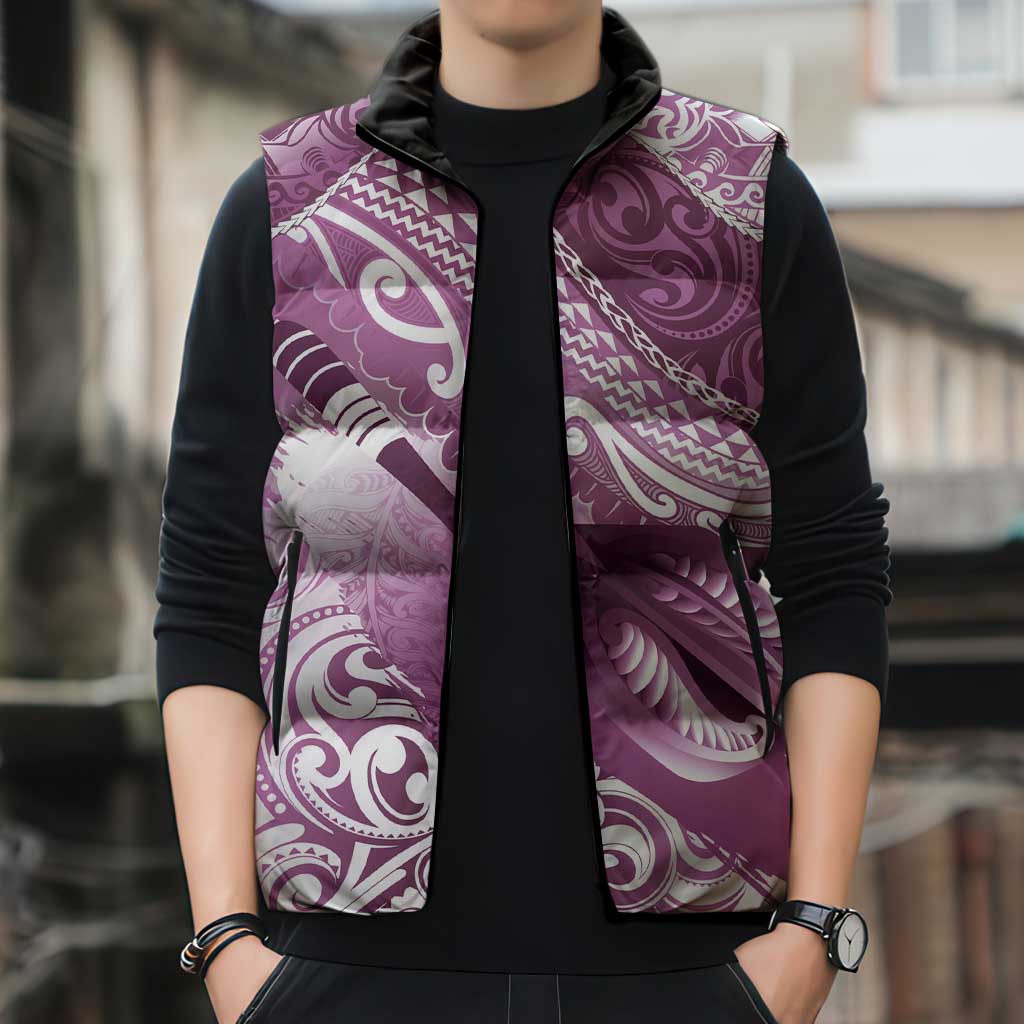 Personalised New Zealand Aotearoa Darts Masters Sleeveless Puffer Jacket Maori Art Tattoo with Tribal Dart Symbol Pink - Polynesian Pride