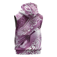 Personalised New Zealand Aotearoa Darts Masters Sleeveless Zip Hoodie Maori Art Tattoo with Tribal Dart Symbol Pink LT03 - Polynesian Pride