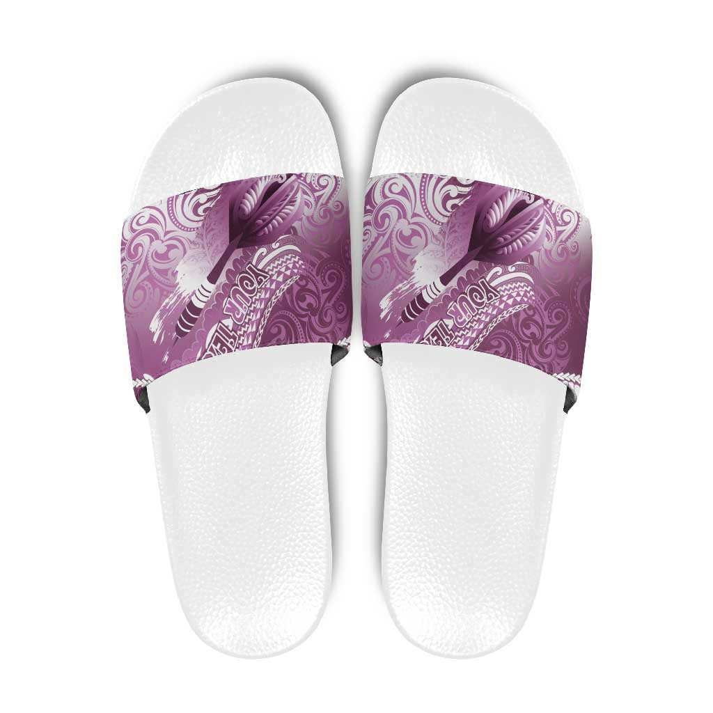 Personalised New Zealand Aotearoa Darts Masters Slide Sandals Maori Art Tattoo with Tribal Dart Symbol Pink - Polynesian Pride