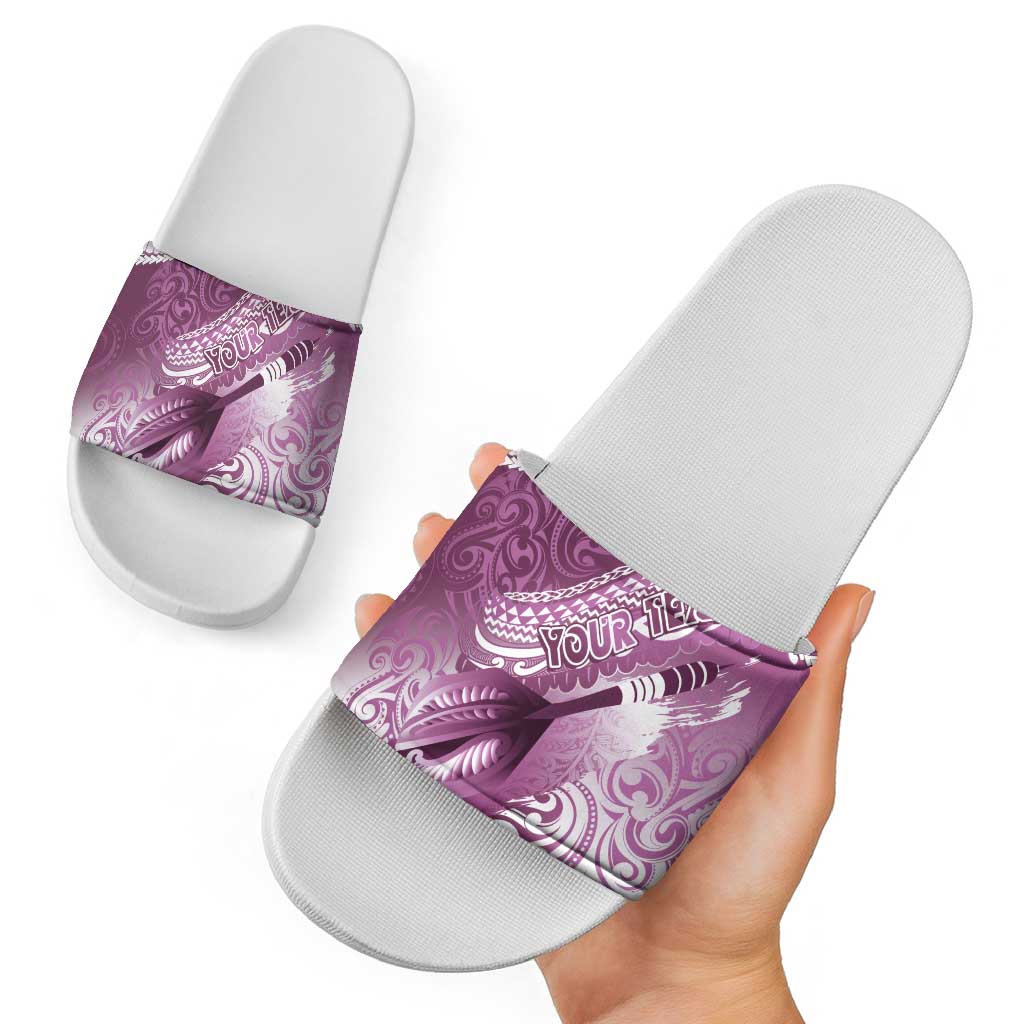 Personalised New Zealand Aotearoa Darts Masters Slide Sandals Maori Art Tattoo with Tribal Dart Symbol Pink - Polynesian Pride