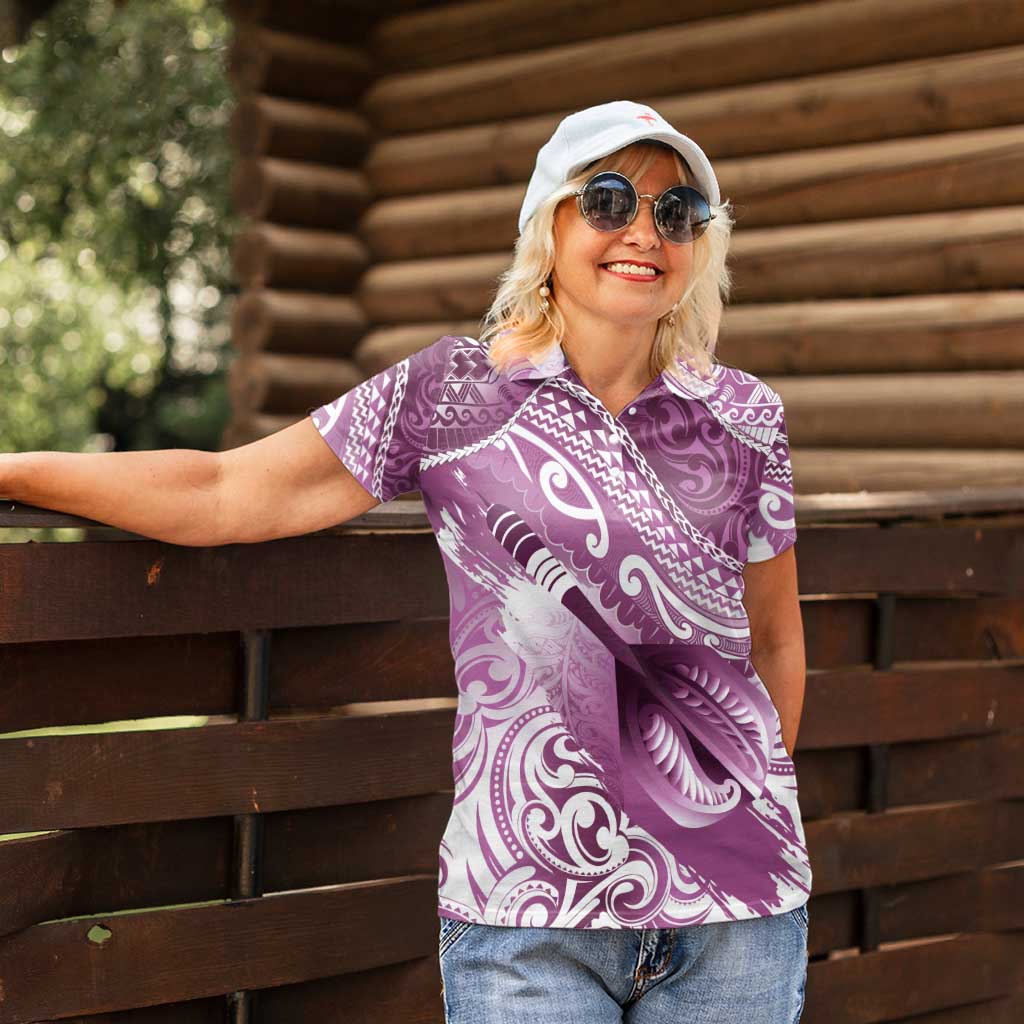 Personalised New Zealand Aotearoa Darts Masters Women Polo Shirt Maori Art Tattoo with Tribal Dart Symbol Pink - Polynesian Pride