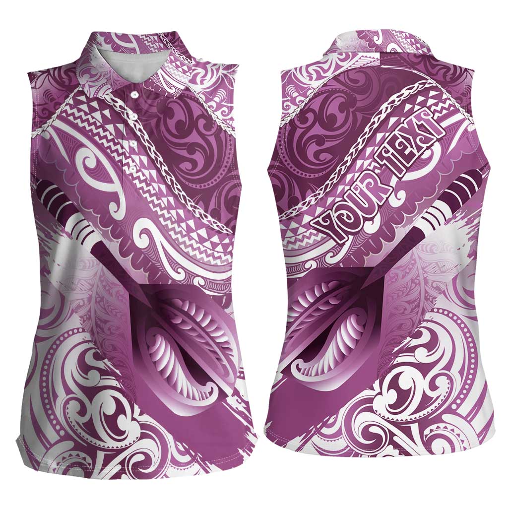 Personalised New Zealand Aotearoa Darts Masters Women Sleeveless Polo Shirt Maori Art Tattoo with Tribal Dart Symbol Pink - Polynesian Pride