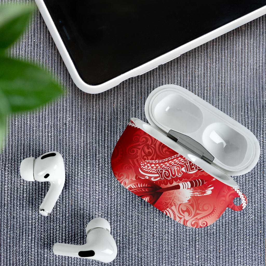 Personalised New Zealand Aotearoa Darts Masters AirPods Case Maori Art Tattoo with Tribal Dart Symbol Red - Polynesian Pride