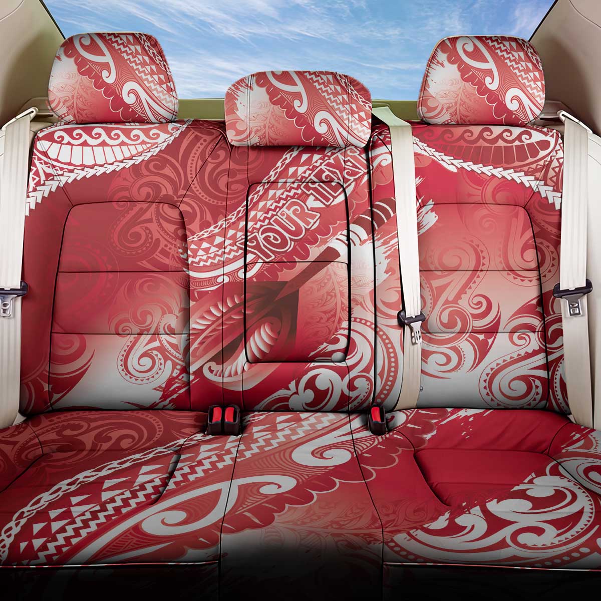 Personalised New Zealand Aotearoa Darts Masters Back Car Seat Cover Maori Art Tattoo with Tribal Dart Symbol Red - Polynesian Pride