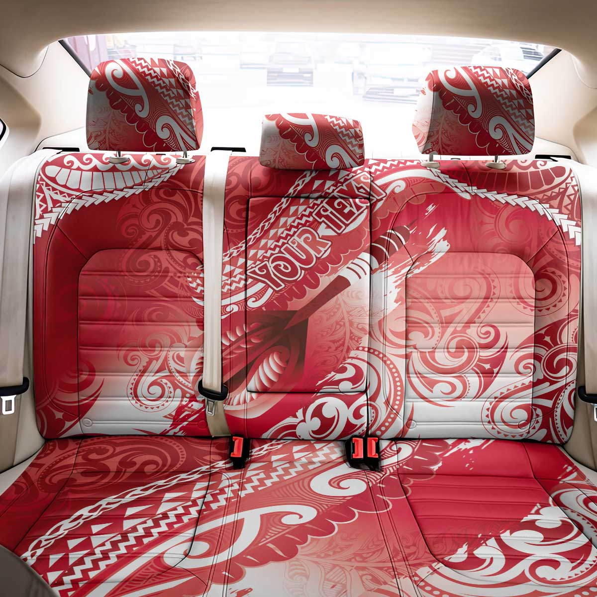 Personalised New Zealand Aotearoa Darts Masters Back Car Seat Cover Maori Art Tattoo with Tribal Dart Symbol Red - Polynesian Pride