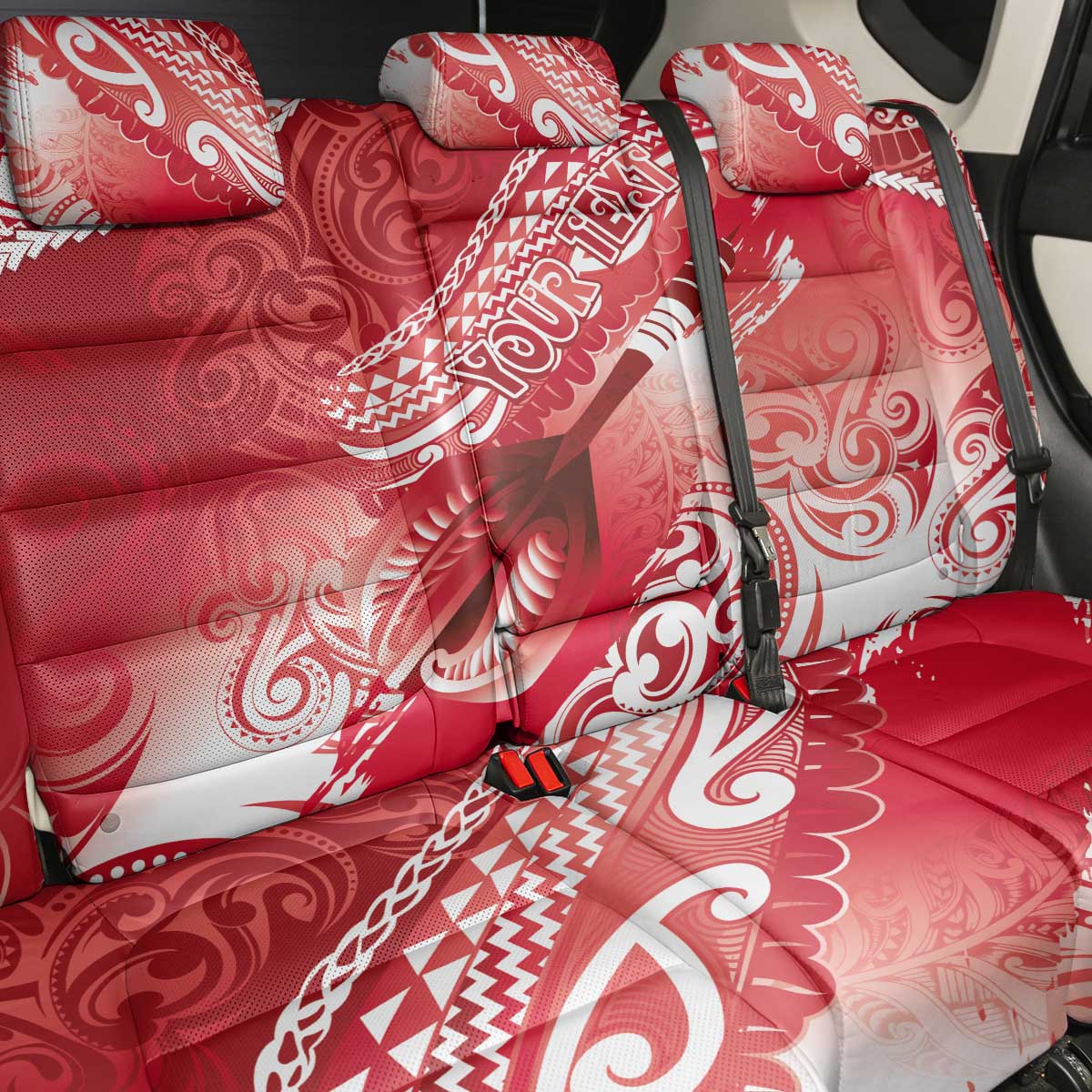 Personalised New Zealand Aotearoa Darts Masters Back Car Seat Cover Maori Art Tattoo with Tribal Dart Symbol Red - Polynesian Pride