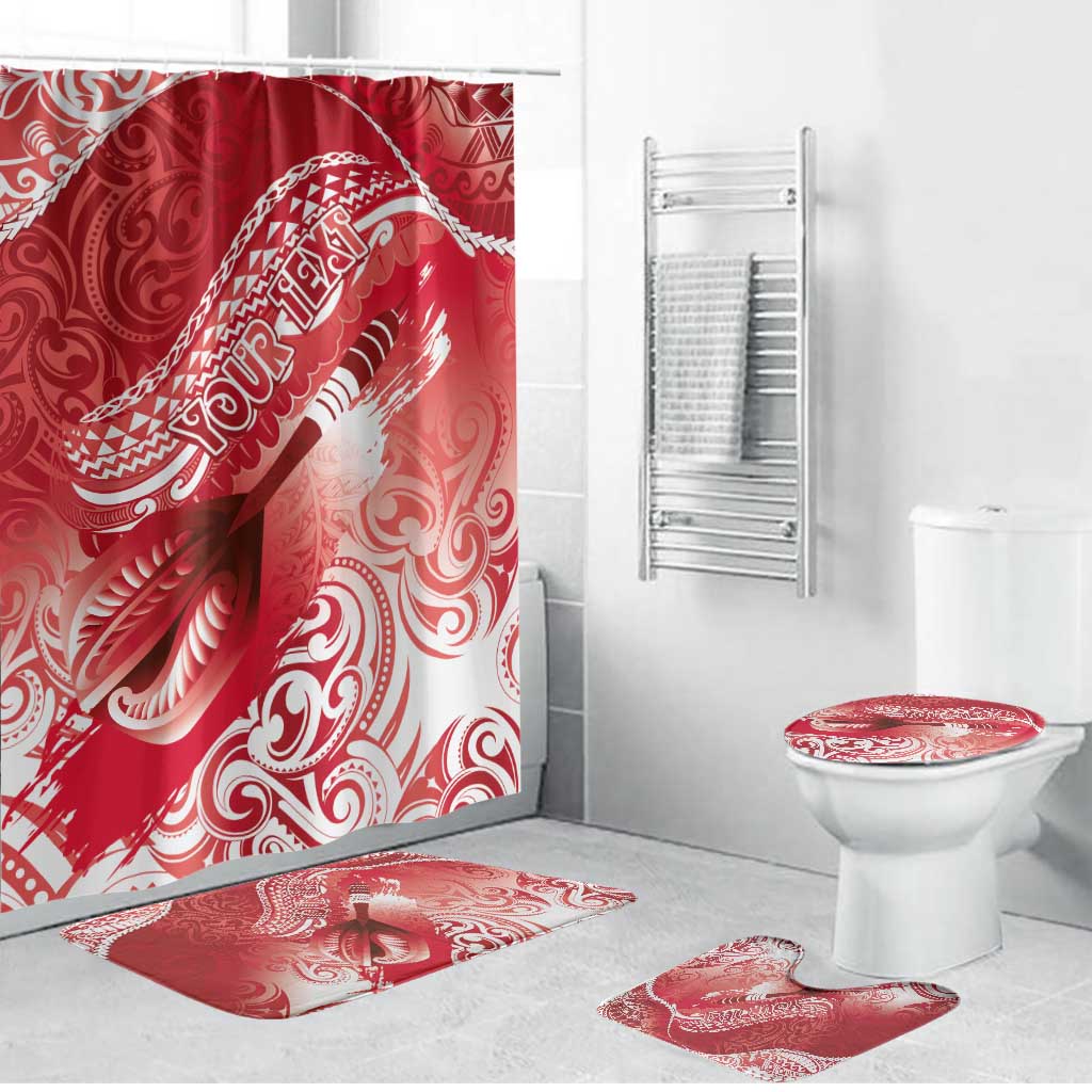 Personalised New Zealand Aotearoa Darts Masters Bathroom Set Maori Art Tattoo with Tribal Dart Symbol Red - Polynesian Pride