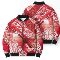Personalised New Zealand Aotearoa Darts Masters Bomber Puffer Jacket Maori Art Tattoo with Tribal Dart Symbol Red - Polynesian Pride
