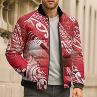 Personalised New Zealand Aotearoa Darts Masters Bomber Puffer Jacket Maori Art Tattoo with Tribal Dart Symbol Red - Polynesian Pride