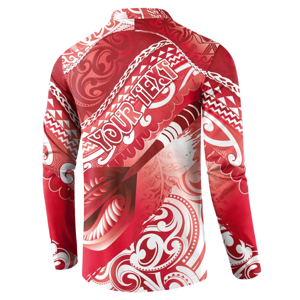 Personalised New Zealand Aotearoa Darts Masters Button Sweatshirt Maori Art Tattoo with Tribal Dart Symbol Red - Polynesian Pride