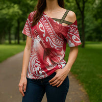 Personalised New Zealand Aotearoa Darts Masters Cross Shoulder Shirt Maori Art Tattoo with Tribal Dart Symbol Red - Polynesian Pride