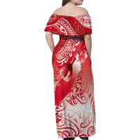 Personalised New Zealand Aotearoa Darts Masters Family Matching Off Shoulder Maxi Dress and Hawaiian Shirt Maori Art Tattoo with Tribal Dart Symbol Red - Polynesian Pride