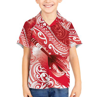 Personalised New Zealand Aotearoa Darts Masters Family Matching Off Shoulder Maxi Dress and Hawaiian Shirt Maori Art Tattoo with Tribal Dart Symbol Red - Polynesian Pride