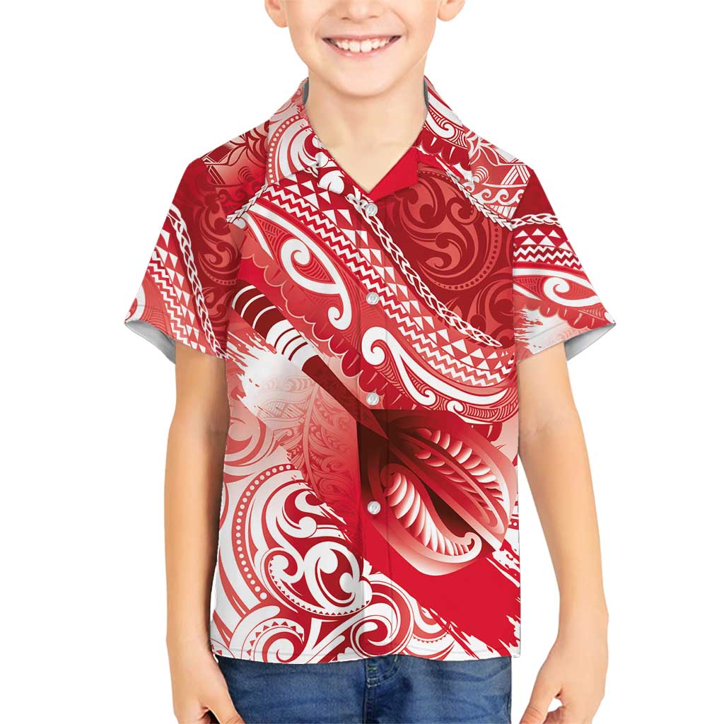 Personalised New Zealand Aotearoa Darts Masters Family Matching Off Shoulder Short Dress and Hawaiian Shirt Maori Art Tattoo with Tribal Dart Symbol Red - Polynesian Pride