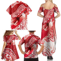 Personalised New Zealand Aotearoa Darts Masters Family Matching Summer Maxi Dress and Hawaiian Shirt Maori Art Tattoo with Tribal Dart Symbol Red - Polynesian Pride