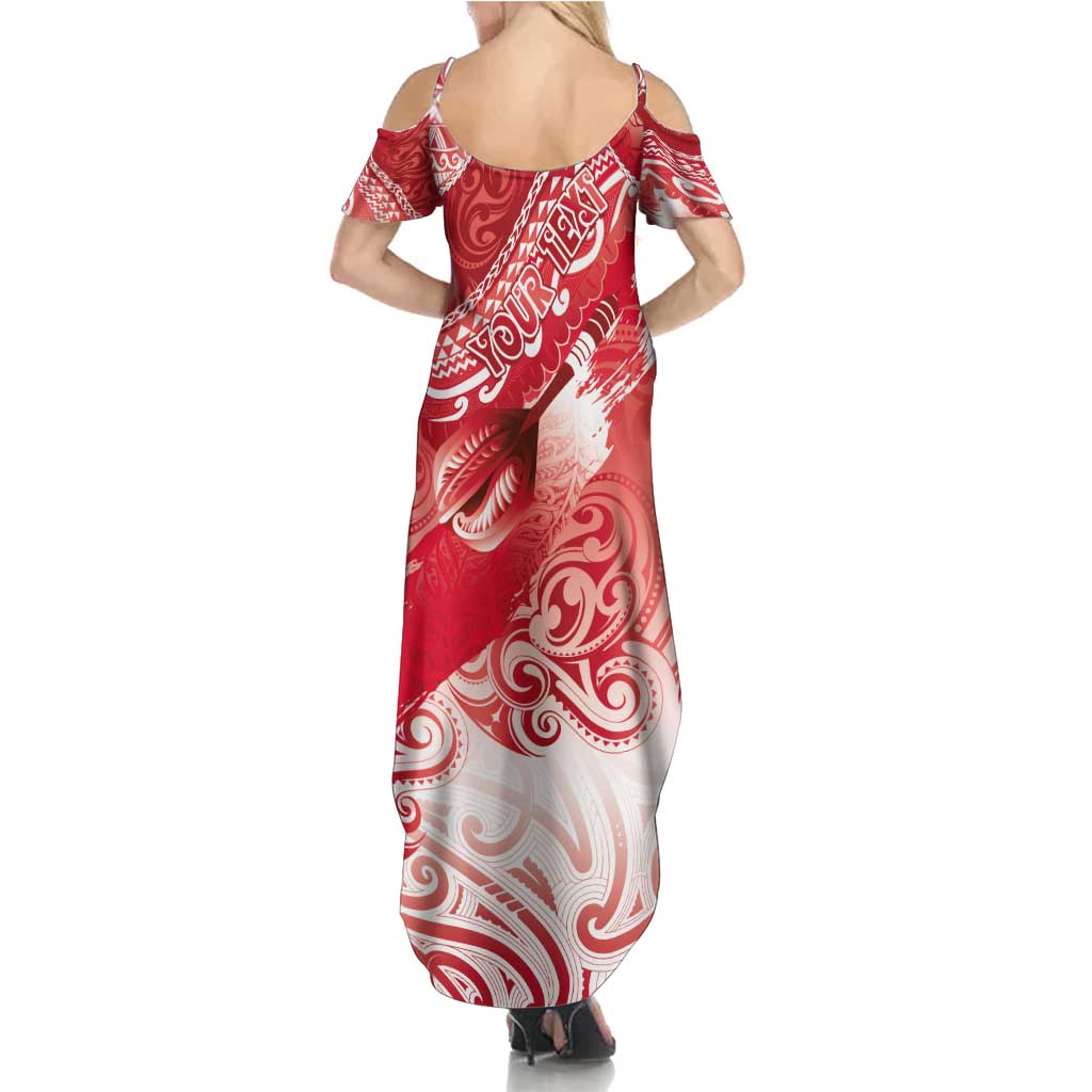 Personalised New Zealand Aotearoa Darts Masters Family Matching Summer Maxi Dress and Hawaiian Shirt Maori Art Tattoo with Tribal Dart Symbol Red - Polynesian Pride