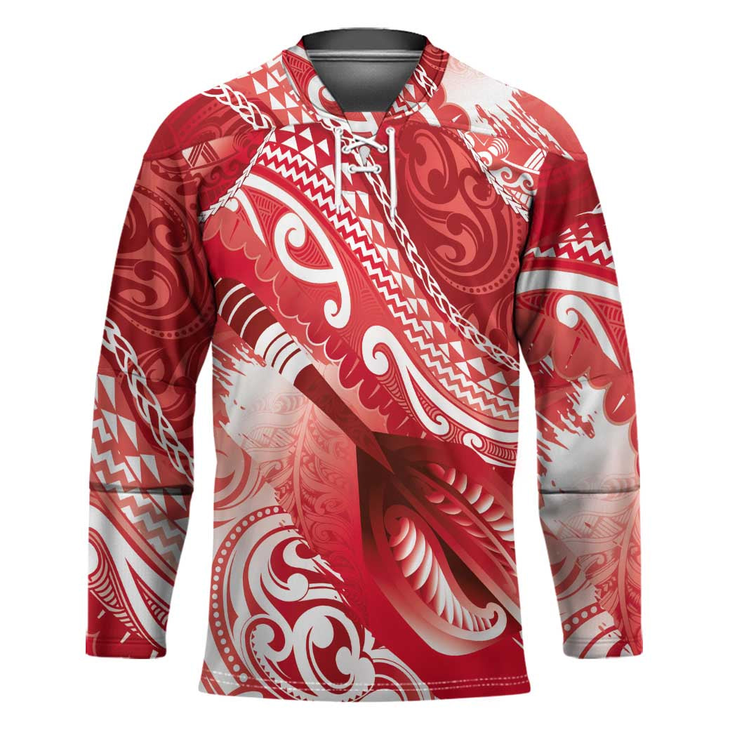 Personalised New Zealand Aotearoa Darts Masters Hockey Jersey Maori Art Tattoo with Tribal Dart Symbol Red - Polynesian Pride