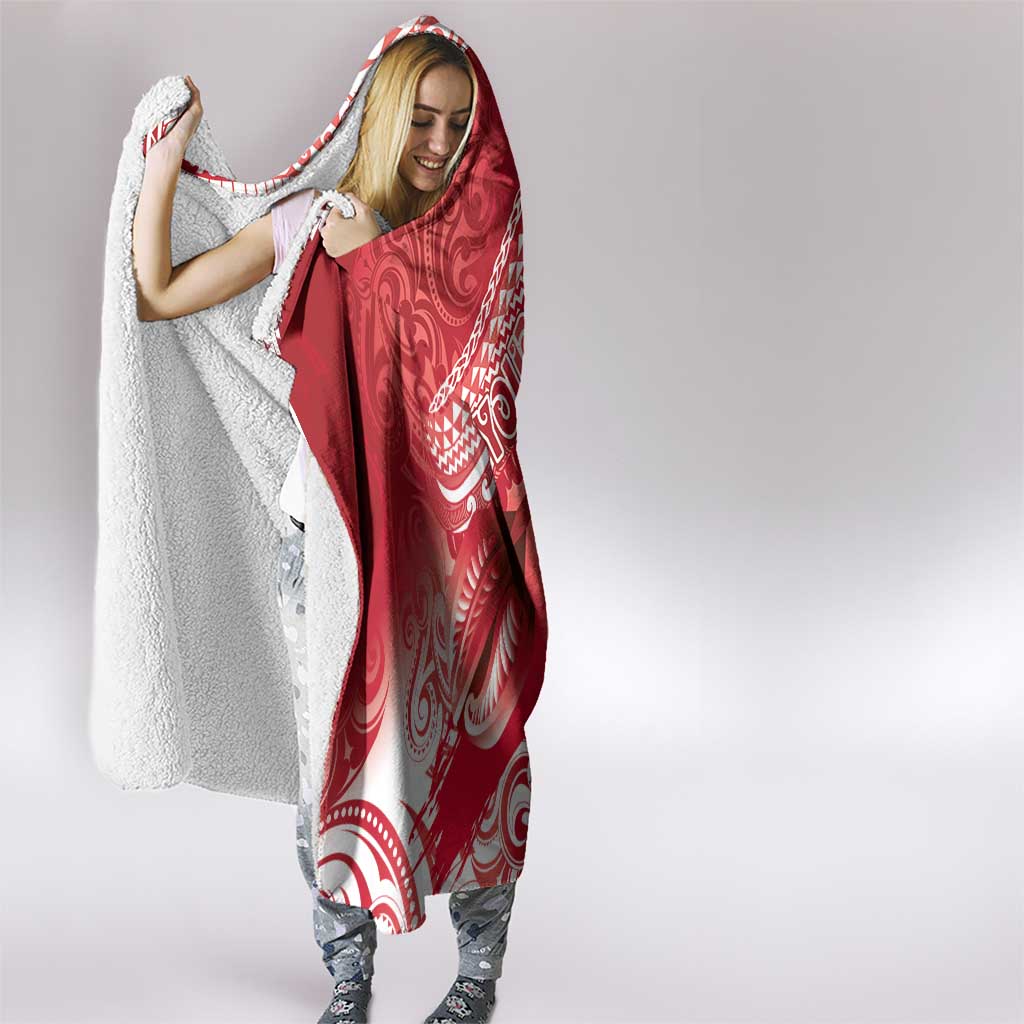 Personalised New Zealand Aotearoa Darts Masters Hooded Blanket Maori Art Tattoo with Tribal Dart Symbol Red - Polynesian Pride