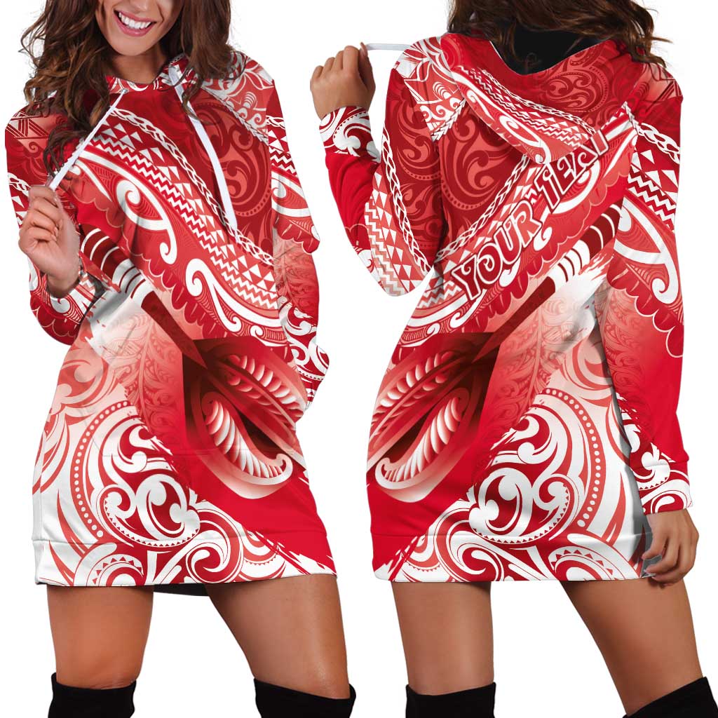 Personalised New Zealand Aotearoa Darts Masters Hoodie Dress Maori Art Tattoo with Tribal Dart Symbol Red - Polynesian Pride
