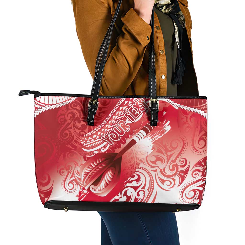 Personalised New Zealand Aotearoa Darts Masters Leather Tote Bag Maori Art Tattoo with Tribal Dart Symbol Red - Polynesian Pride