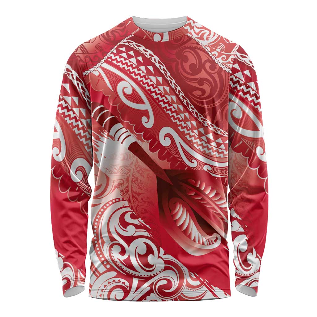 Personalised New Zealand Aotearoa Darts Masters Long Sleeve Shirt Maori Art Tattoo with Tribal Dart Symbol Red - Polynesian Pride