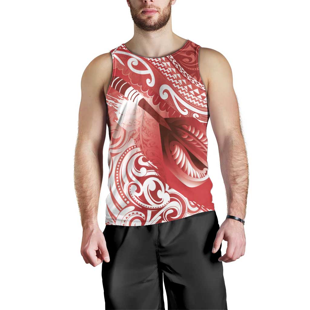 Personalised New Zealand Aotearoa Darts Masters Men Tank Top Maori Art Tattoo with Tribal Dart Symbol Red - Polynesian Pride