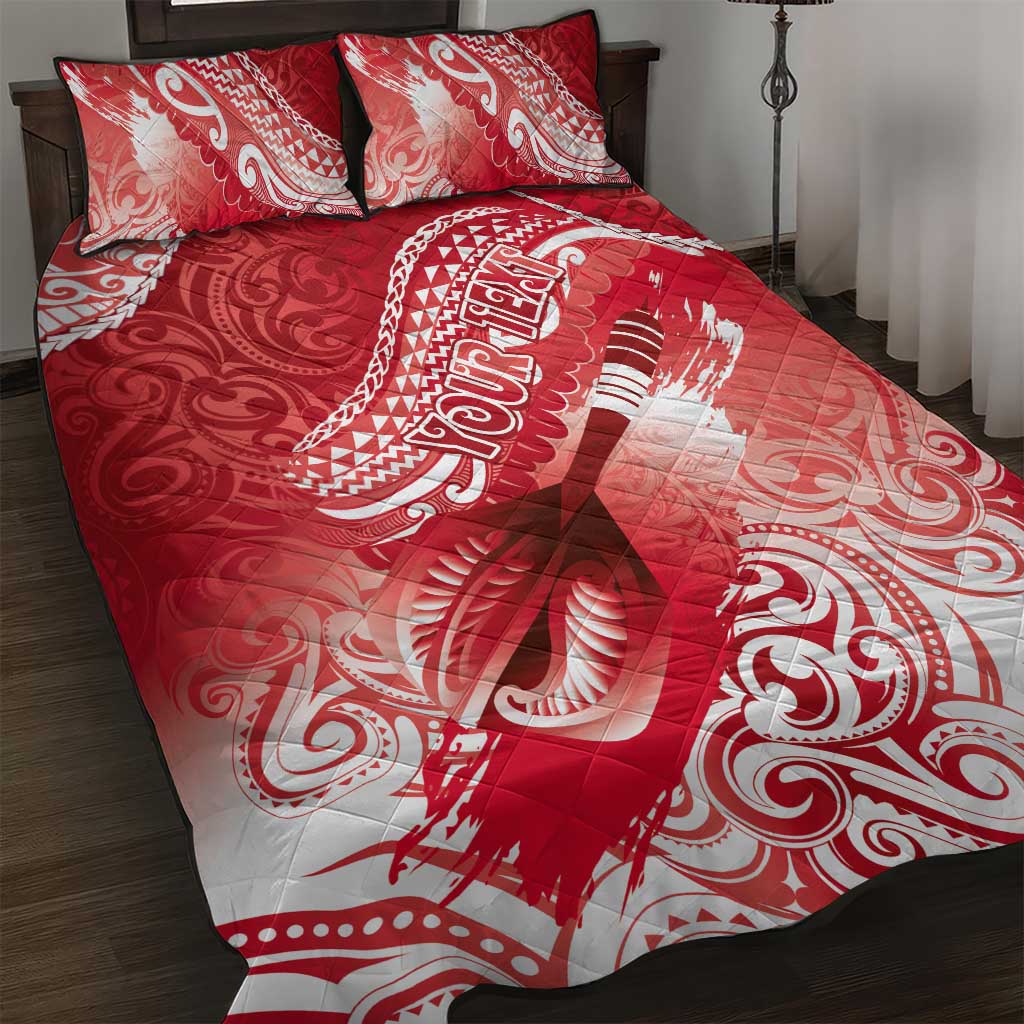 Personalised New Zealand Aotearoa Darts Masters Quilt Bed Set Maori Art Tattoo with Tribal Dart Symbol Red - Polynesian Pride