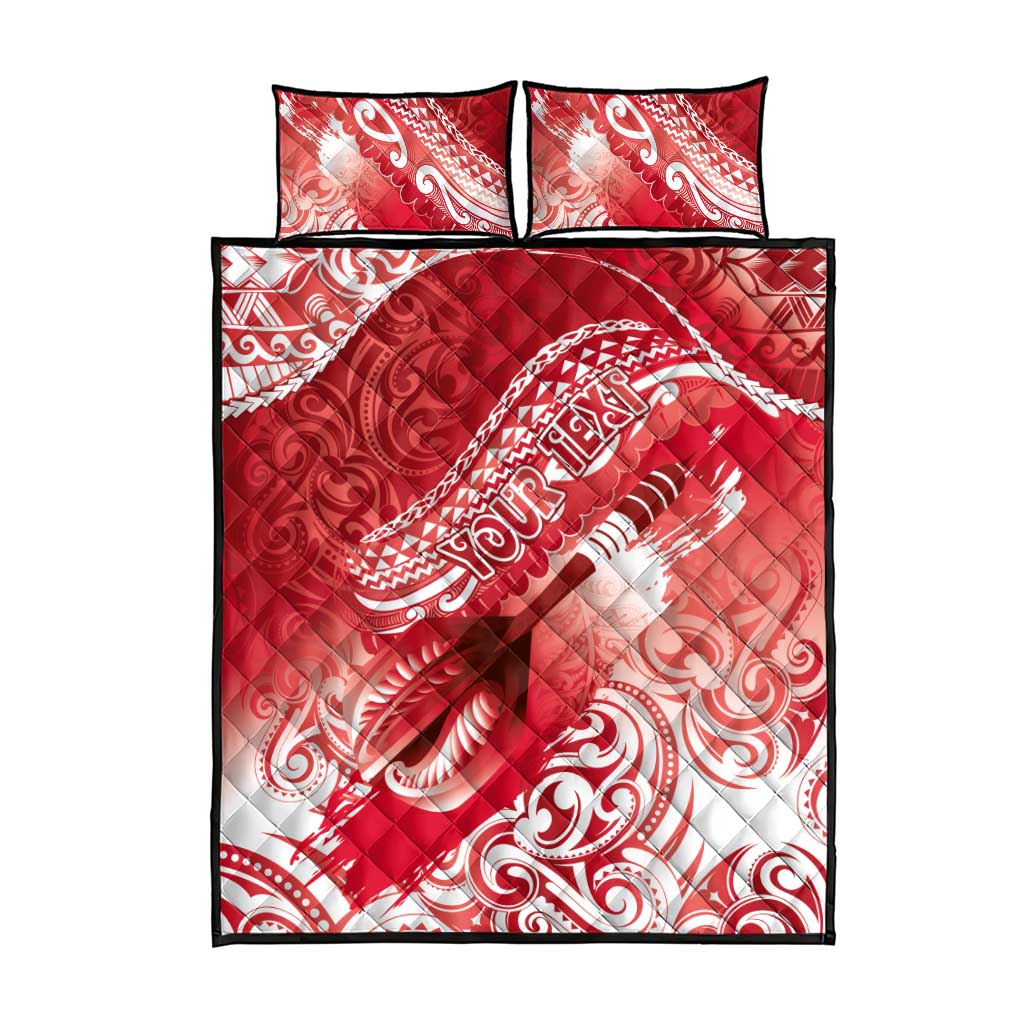 Personalised New Zealand Aotearoa Darts Masters Quilt Bed Set Maori Art Tattoo with Tribal Dart Symbol Red - Polynesian Pride