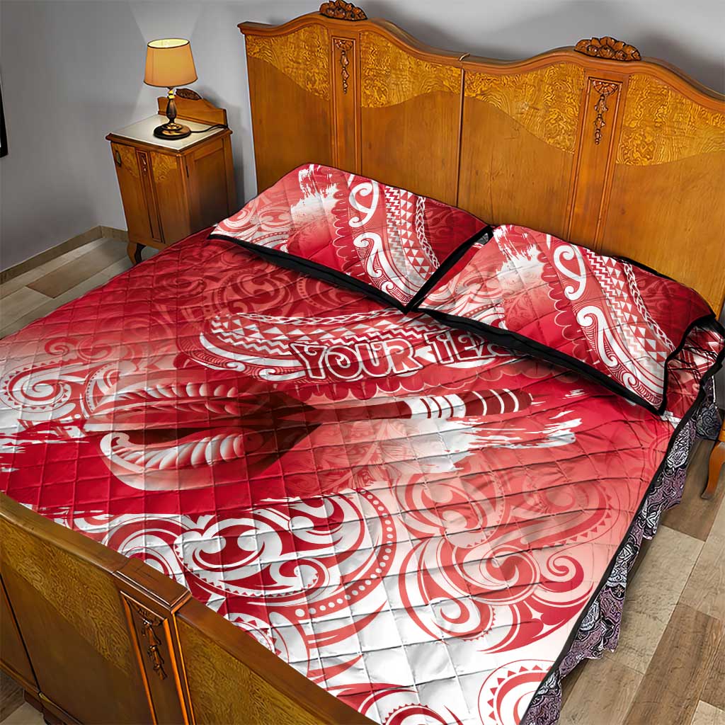 Personalised New Zealand Aotearoa Darts Masters Quilt Bed Set Maori Art Tattoo with Tribal Dart Symbol Red - Polynesian Pride
