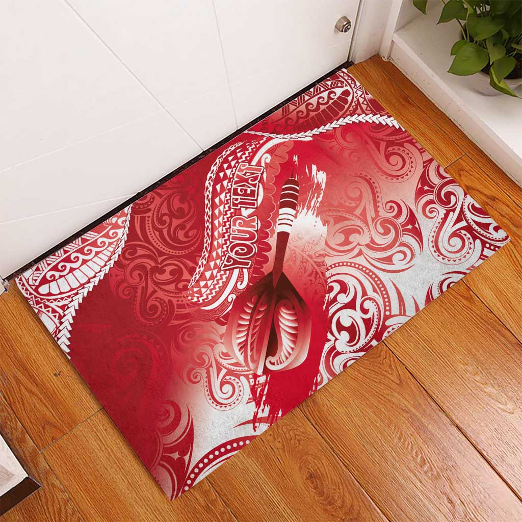 Personalised New Zealand Aotearoa Darts Masters Rubber Doormat Maori Art Tattoo with Tribal Dart Symbol Red - Polynesian Pride