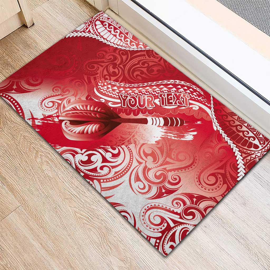 Personalised New Zealand Aotearoa Darts Masters Rubber Doormat Maori Art Tattoo with Tribal Dart Symbol Red - Polynesian Pride
