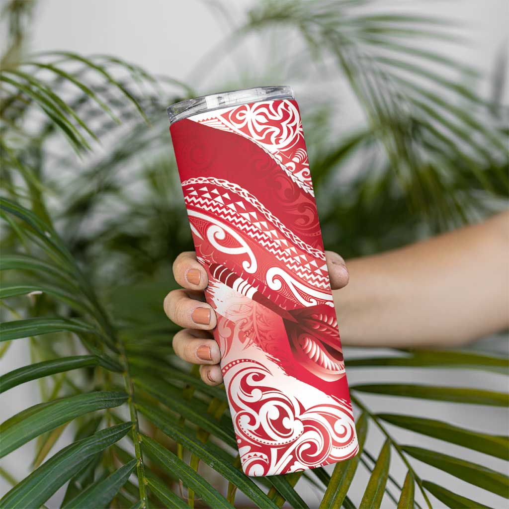 Personalised New Zealand Aotearoa Darts Masters Skinny Tumbler Maori Art Tattoo with Tribal Dart Symbol Red - Polynesian Pride
