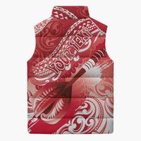 Personalised New Zealand Aotearoa Darts Masters Sleeveless Puffer Jacket Maori Art Tattoo with Tribal Dart Symbol Red - Polynesian Pride