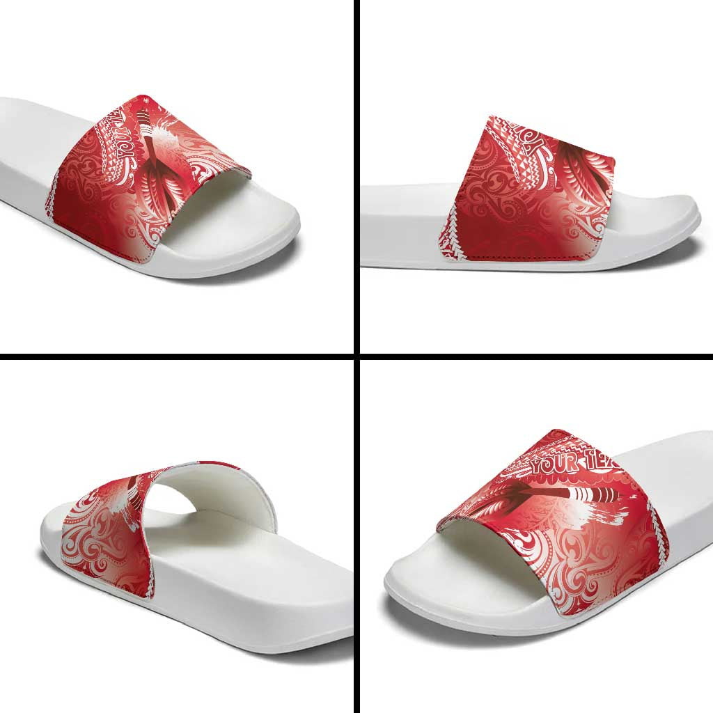 Personalised New Zealand Aotearoa Darts Masters Slide Sandals Maori Art Tattoo with Tribal Dart Symbol Red - Polynesian Pride