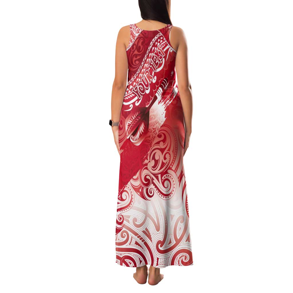 Personalised New Zealand Aotearoa Darts Masters Tank Maxi Dress Maori Art Tattoo with Tribal Dart Symbol Red - Polynesian Pride