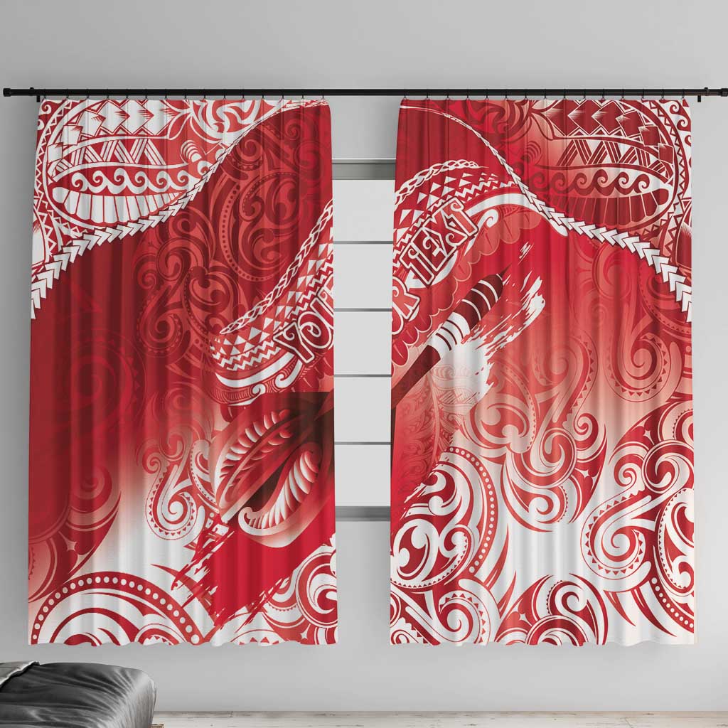 Personalised New Zealand Aotearoa Darts Masters Window Curtain Maori Art Tattoo with Tribal Dart Symbol Red LT03 With Hooks Red - Polynesian Pride