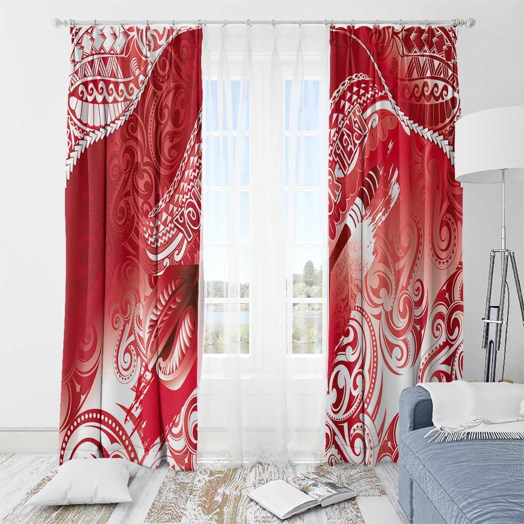 Personalised New Zealand Aotearoa Darts Masters Window Curtain Maori Art Tattoo with Tribal Dart Symbol Red LT03 - Polynesian Pride