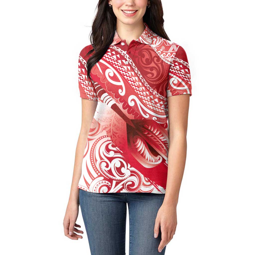 Personalised New Zealand Aotearoa Darts Masters Women Polo Shirt Maori Art Tattoo with Tribal Dart Symbol Red - Polynesian Pride