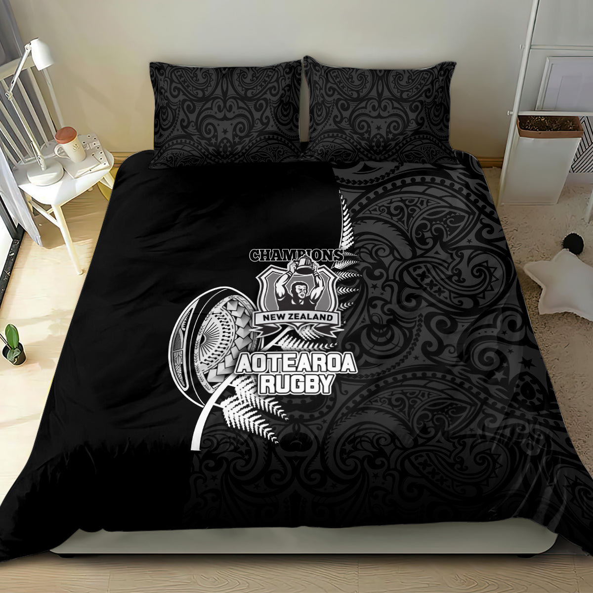 New Zealand World Cup 2023 Bedding Set Aotearoa Champion Rugby with Silver Fern Maori Ethnic Pattern LT03 - Polynesian Pride