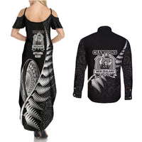 New Zealand World Cup 2023 Couples Matching Summer Maxi Dress and Long Sleeve Button Shirt Aotearoa Champion Rugby with Silver Fern Maori Ethnic Pattern LT03 - Polynesian Pride