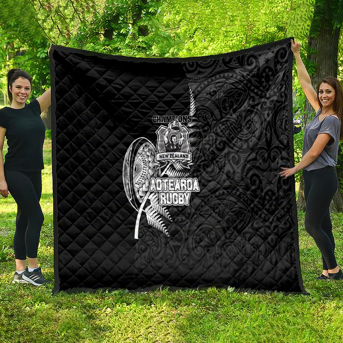 New Zealand World Cup 2023 Quilt Aotearoa Champion Rugby with Silver Fern Maori Ethnic Pattern LT03 - Polynesian Pride