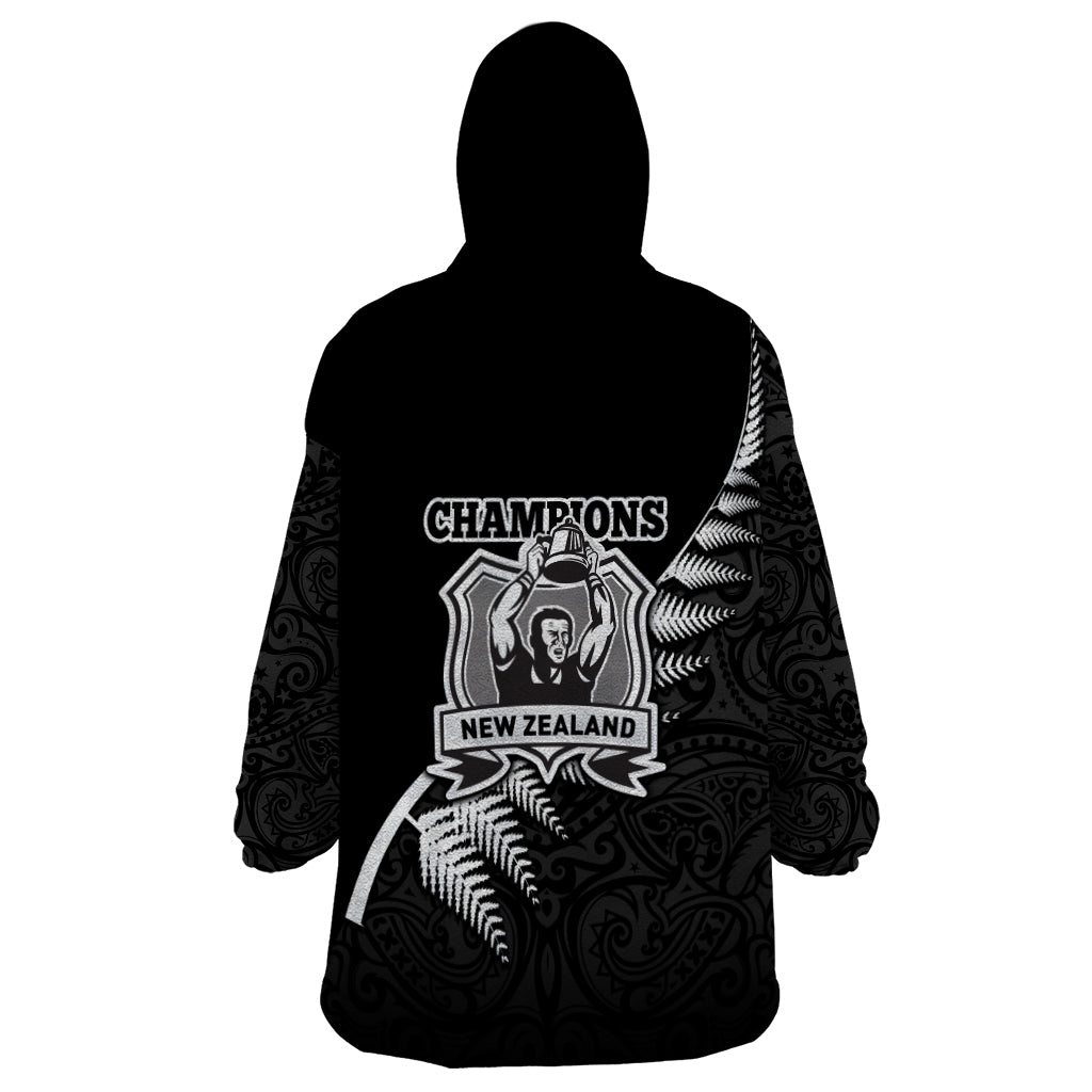 New Zealand World Cup 2023 Wearable Blanket Hoodie Aotearoa Champion Rugby with Silver Fern Maori Ethnic Pattern LT03 - Polynesian Pride