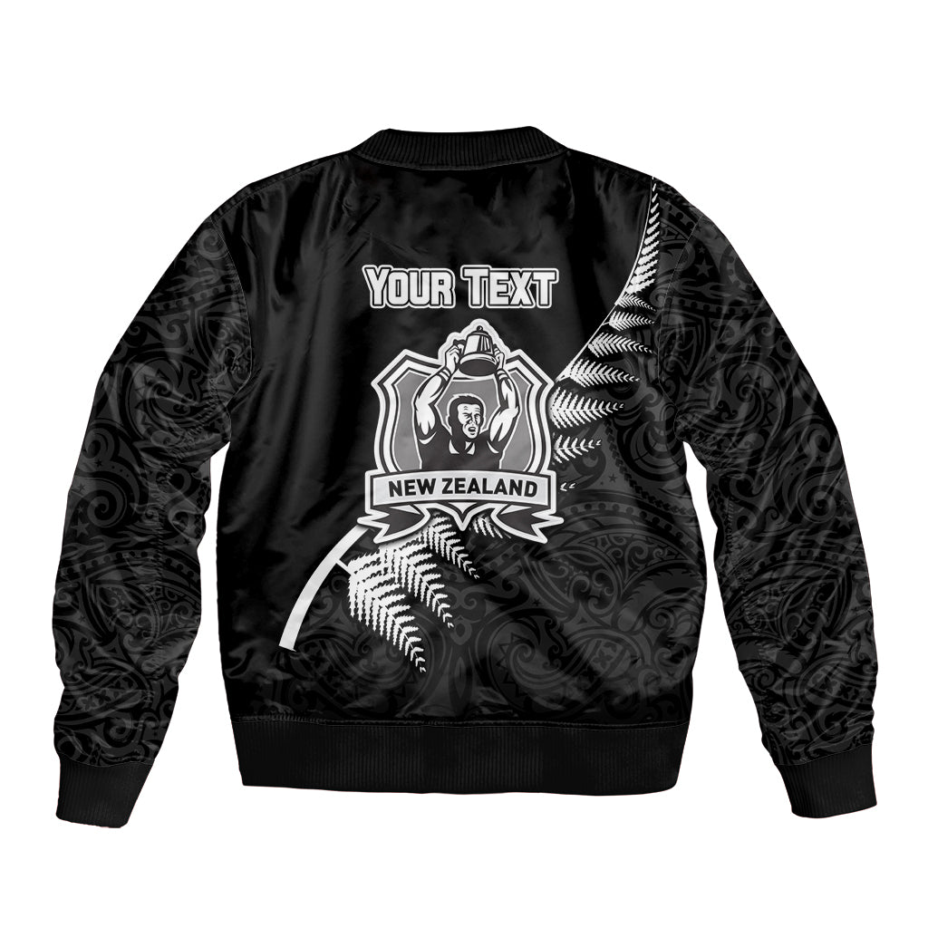 Custom New Zealand World Cup 2023 Bomber Jacket Aotearoa Champion Rugby with Silver Fern Maori Ethnic Pattern LT03 - Polynesian Pride